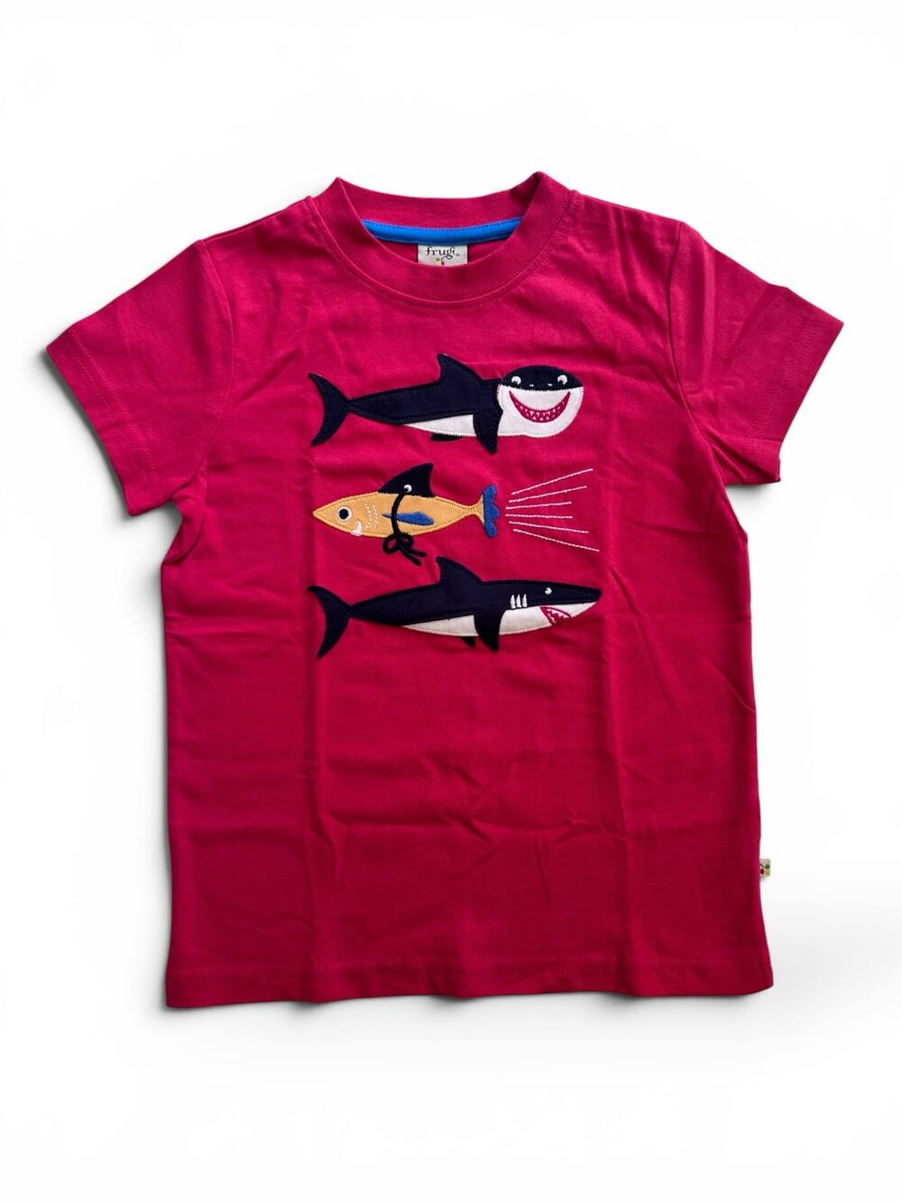 Frugi organic sharks appliqué tee